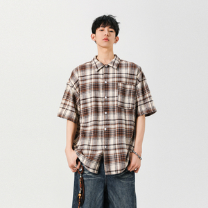 美式潮牌衬衫男2025夏季格子上衣潮流简约百搭 A155-KLC02-TP47图片