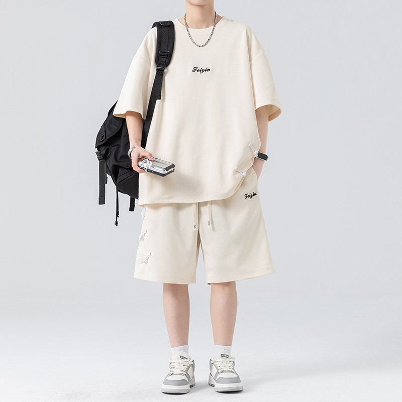 休闲运动套装男士夏潮牌刺绣袖一套搭配帅气衣服A155-YXTZ03-TP50图片