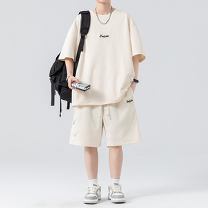 休闲运动套装男士夏潮牌刺绣袖一套搭配帅气衣服A155-YXTZ03-TP50图片