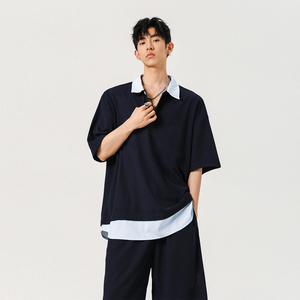 美式潮牌针织套装男2025夏季宽松短袖短裤套装潮A155-KLTZ01-TP57图片