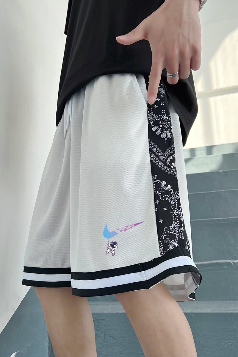 2025夏季冰丝短裤男潮宽松大码港风休闲五分裤撞色A155-K875-TP25,男装牛仔裤,电商A155-1