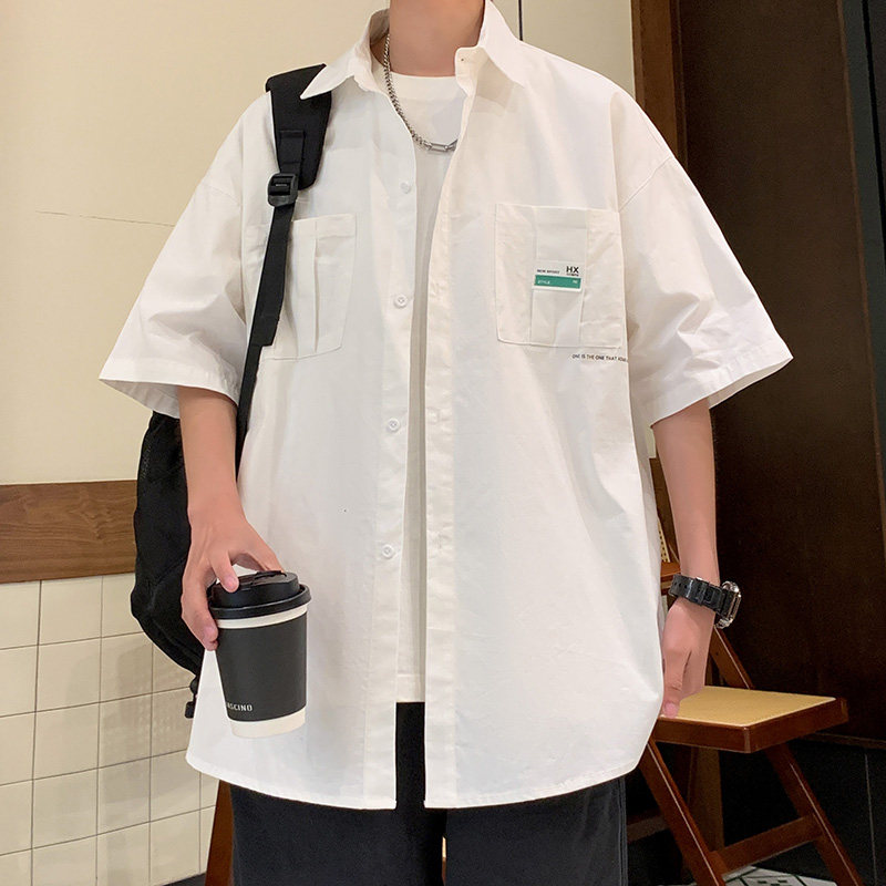 夏季男款工装短袖衬衫休闲宽松港风外套五分半袖衬A155-BK16-TP51图片