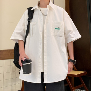 夏季男款工装短袖衬衫休闲宽松港风外套五分半袖衬A155-BK16-TP51图片