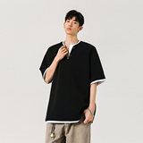 2025夏季短袖T恤港风宽松大码假两件上衣简约百搭A155-KLT08-TP47，男装T恤，电商A155-1