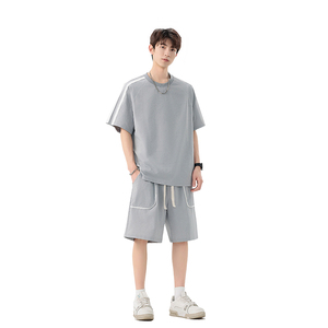 时尚短袖套装男2025夏韩版宽松青年帅气短袖短裤 A155-DTZ08-TP58图片