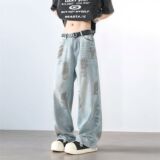 美式高街油漆做旧牛仔裤直筒宽松阔腿夏百搭裤子A155-HC202-TP53，男装牛仔裤，电商A155-1