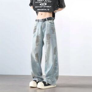 美式高街油漆做旧牛仔裤直筒宽松阔腿夏百搭裤子 A155-HC202-TP53图片
