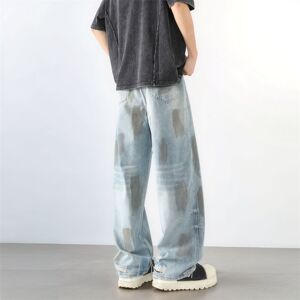 美式高街油漆做旧牛仔裤直筒宽松阔腿夏百搭裤子 A155-HC202-TP53图片