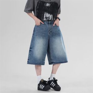 浅蓝阔腿水洗牛仔七分裤男女夏季宽松多重工短裤 A155-HC271-TP52图片