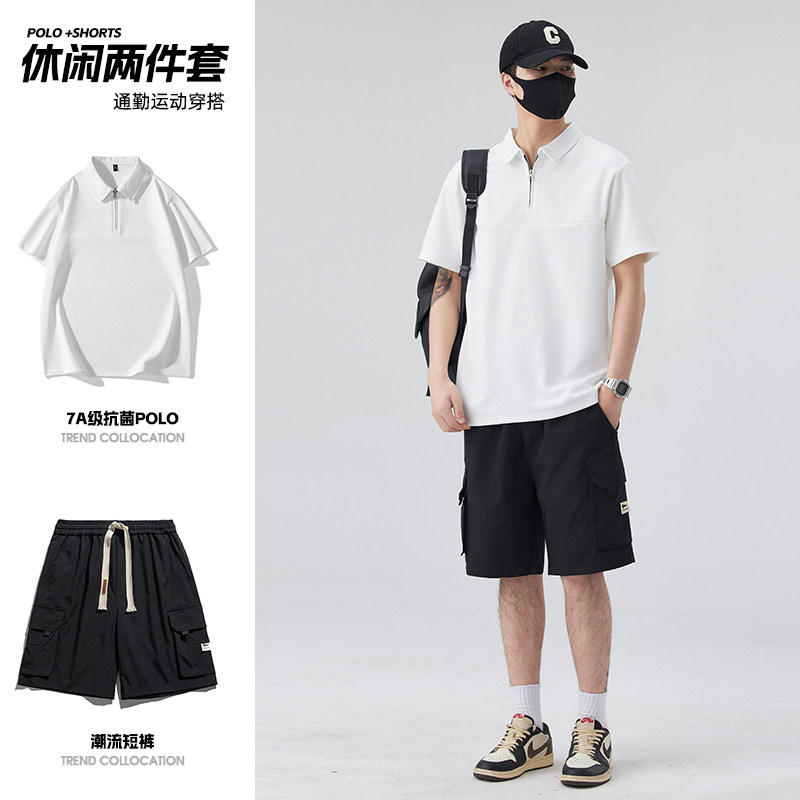 男士POLO衫套装夏5分裤子工装套装短袖T恤轻商务A155-BYTZ03-TP63,男装T恤,电商A155-1