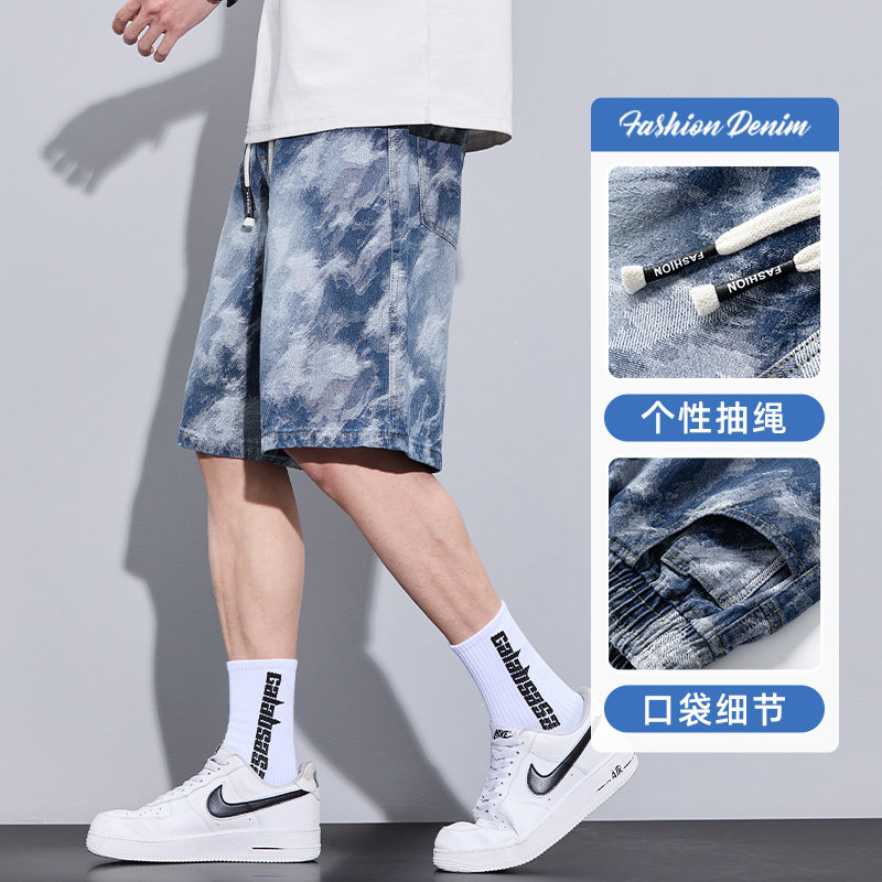 2025年夏薄款提花五分牛仔短裤宽松舒适百搭休闲A155-YY03-TP46,男装牛仔裤,电商A155-1
