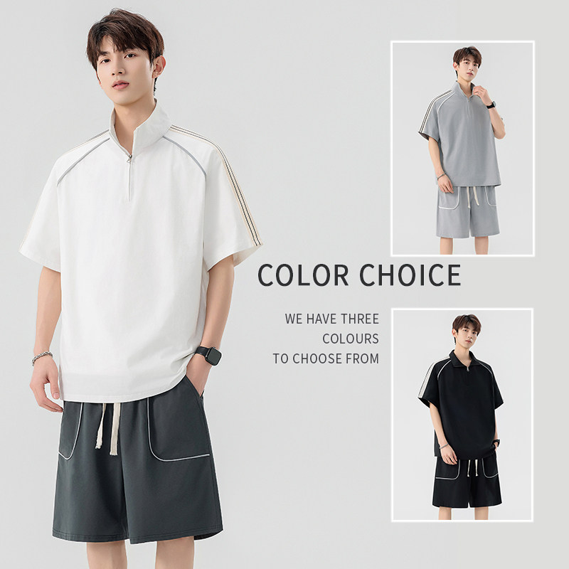 时尚短袖套装男2025夏韩版宽松青年帅气短袖短裤A155-DTZ02-TP68，男装牛仔裤，电商A155-1