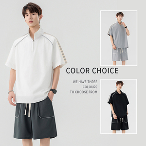 时尚短袖套装男2025夏韩版宽松青年帅气短袖短裤 A155-DTZ02-TP68,男装牛仔裤,电商A155-1