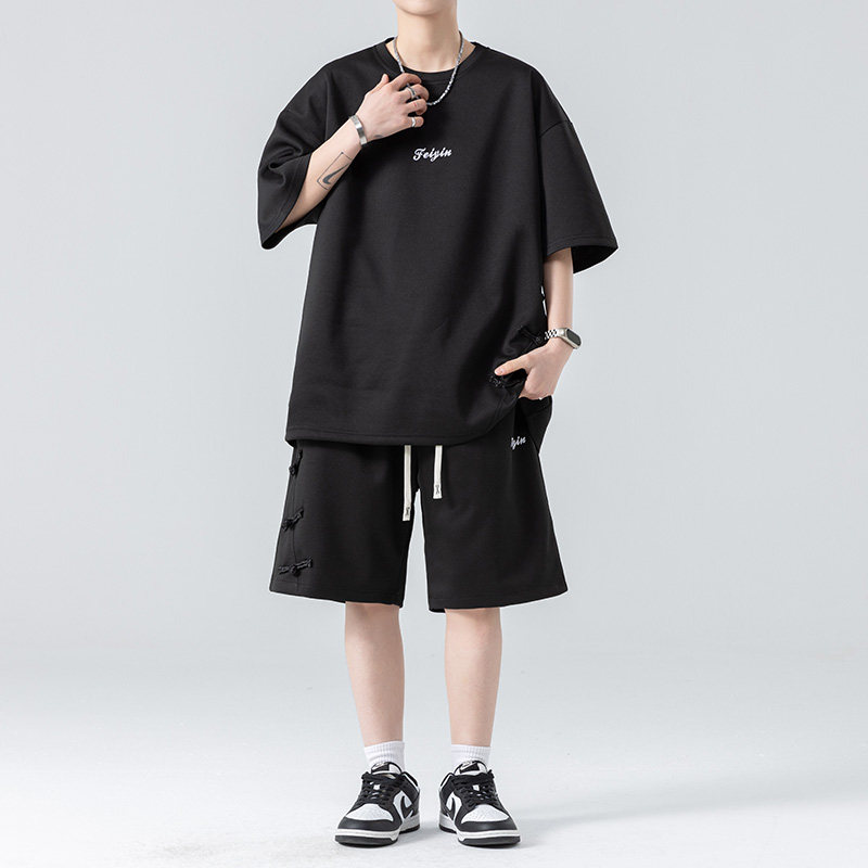 休闲运动套装男士夏潮牌刺绣袖一套搭配帅气衣服A155-YXTZ03-TP50,男装休闲套装,电商A155-1