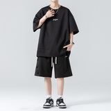 休闲运动套装男士夏潮牌刺绣袖一套搭配帅气衣服A155-YXTZ03-TP50，男装休闲套装，电商A155-1