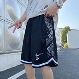 2025夏季冰丝短裤男潮宽松大码港风休闲五分裤撞色A155-K875-TP25，男装牛仔裤，电商A155-1