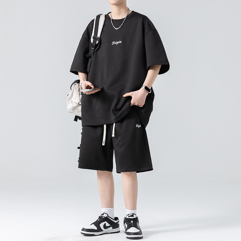 休闲运动套装男士夏潮牌刺绣袖一套搭配帅气衣服A155-YXTZ03-TP50,男装休闲套装,电商A155-1