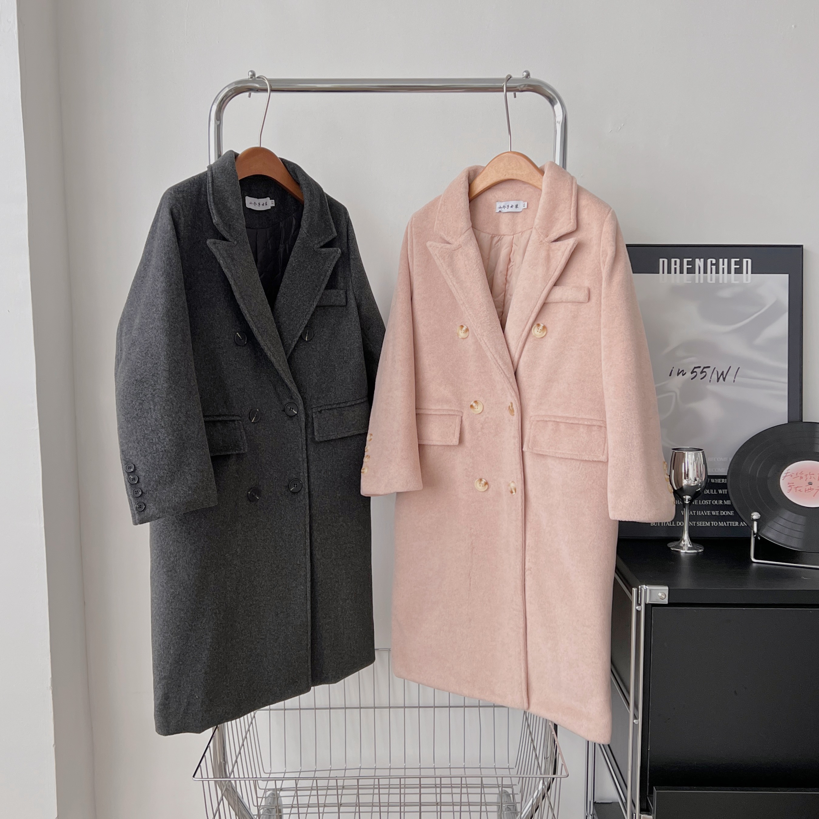 小矮个子西装毛呢外套女150正肩赫本粉色夹棉呢子大衣中长款xs冬