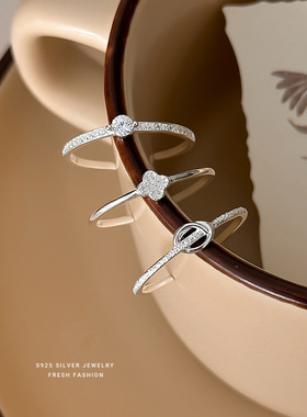 925纯银四叶草同心结戒指女轻奢高级感叠戴时尚个性开口指环配饰