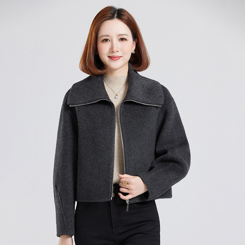 时尚年轻女士短款双面羊毛大衣2026新款大翻领羊毛呢拉链外套上衣,女装/女士精品,毛呢外套,淘宝优惠券,粉丝福利购,淘宝优惠卷