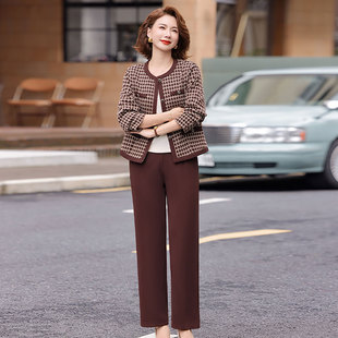 中老年女装妈妈春秋休闲外套裤子两件套显瘦减龄洋气时尚两件套装