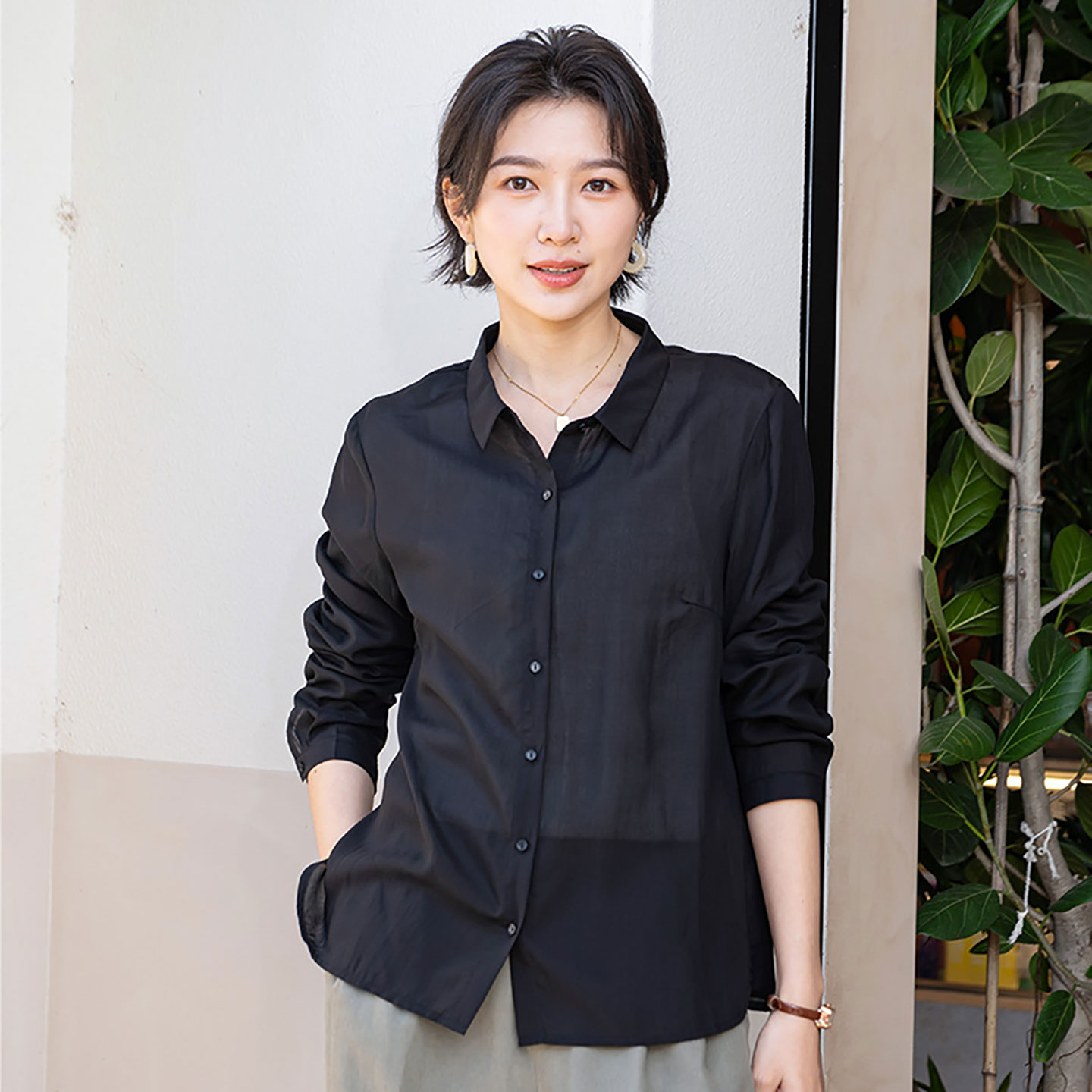 通勤天丝长袖开衫衬衫女新款上衣