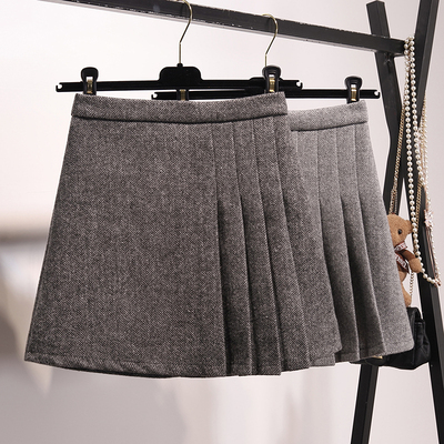 灰色毛呢半身裙秋冬女2018新款ins高腰a字短裙港味复古chic包臀裙