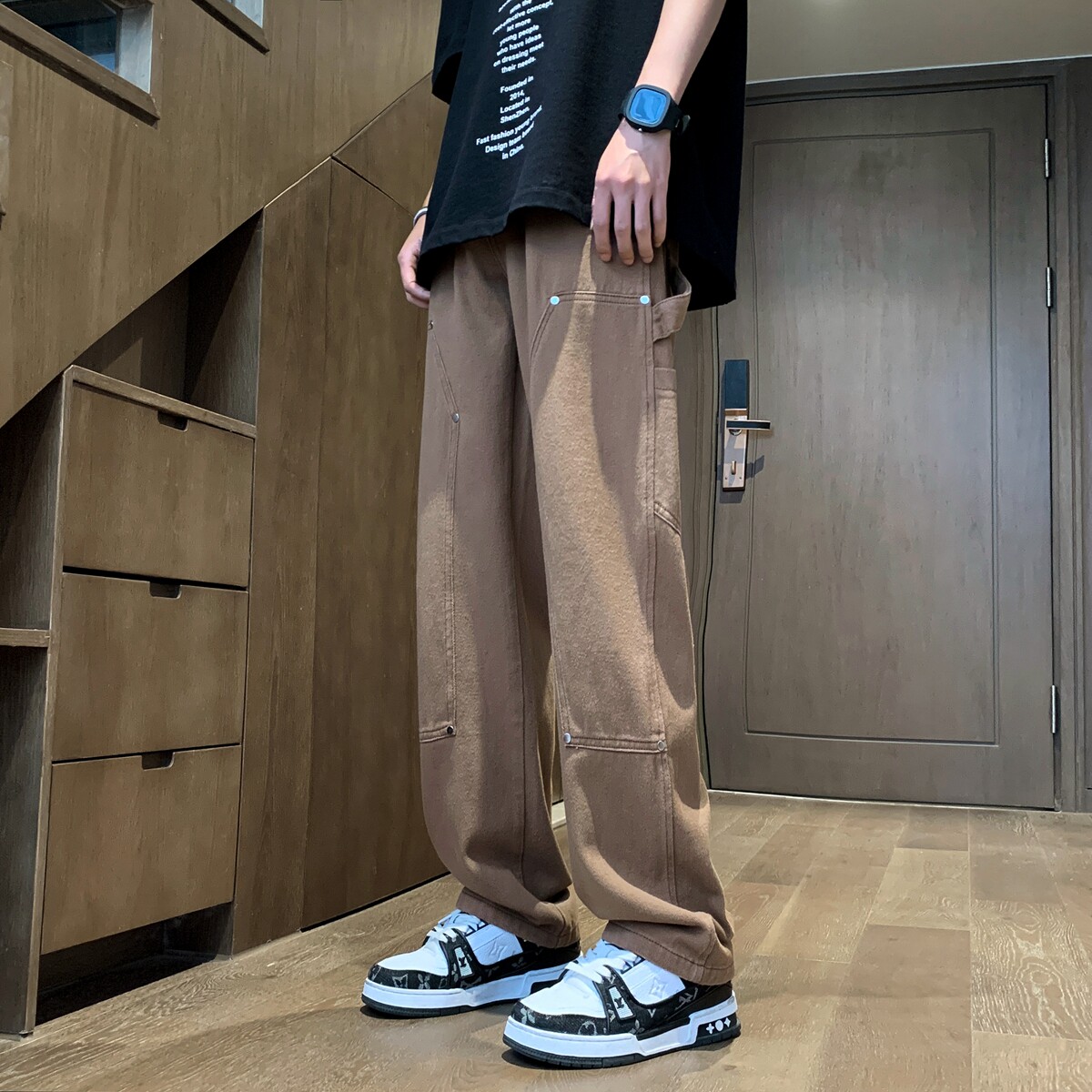 抖音伐木裤工装牛仔裤港风宽松直筒休闲裤子A155-XK03-TP60,男装牛仔裤,电商A155