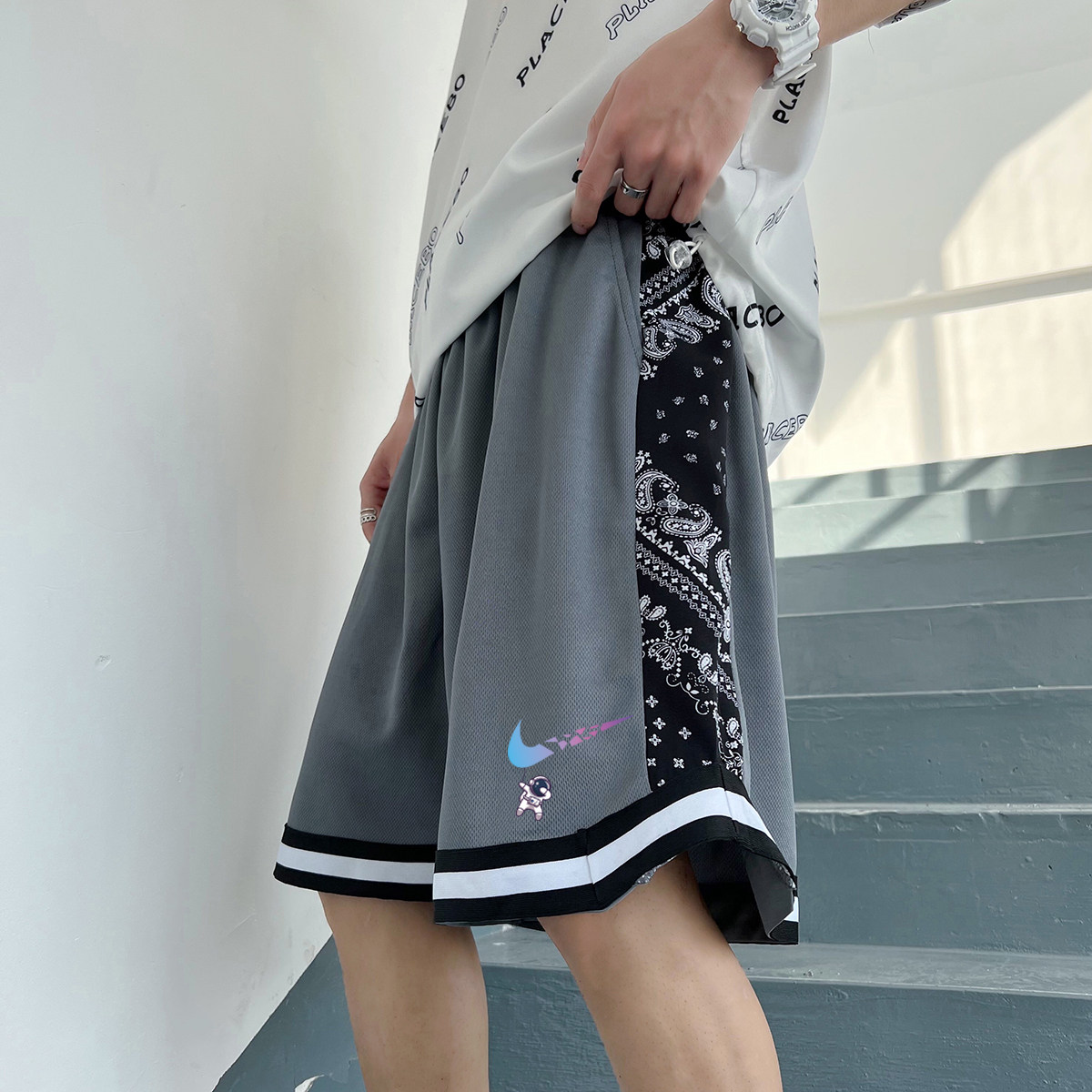 美式篮球短裤男款夏季薄款休闲五分裤宽松大码健身训练跑步运动裤图片
