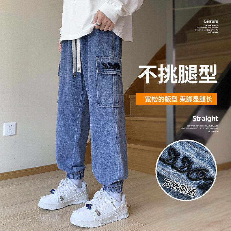 男士工装牛仔裤青少年运动休闲裤潮流宽松束脚裤A155-DDK22-TP56图片