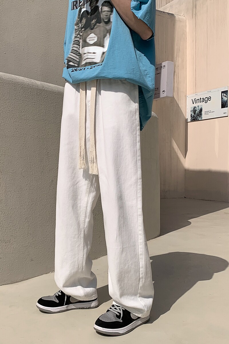 春季水洗拖地牛仔裤纯色港风潮流宽松直筒裤休闲裤A155-XK09-TP48,男装牛仔裤,电商A155