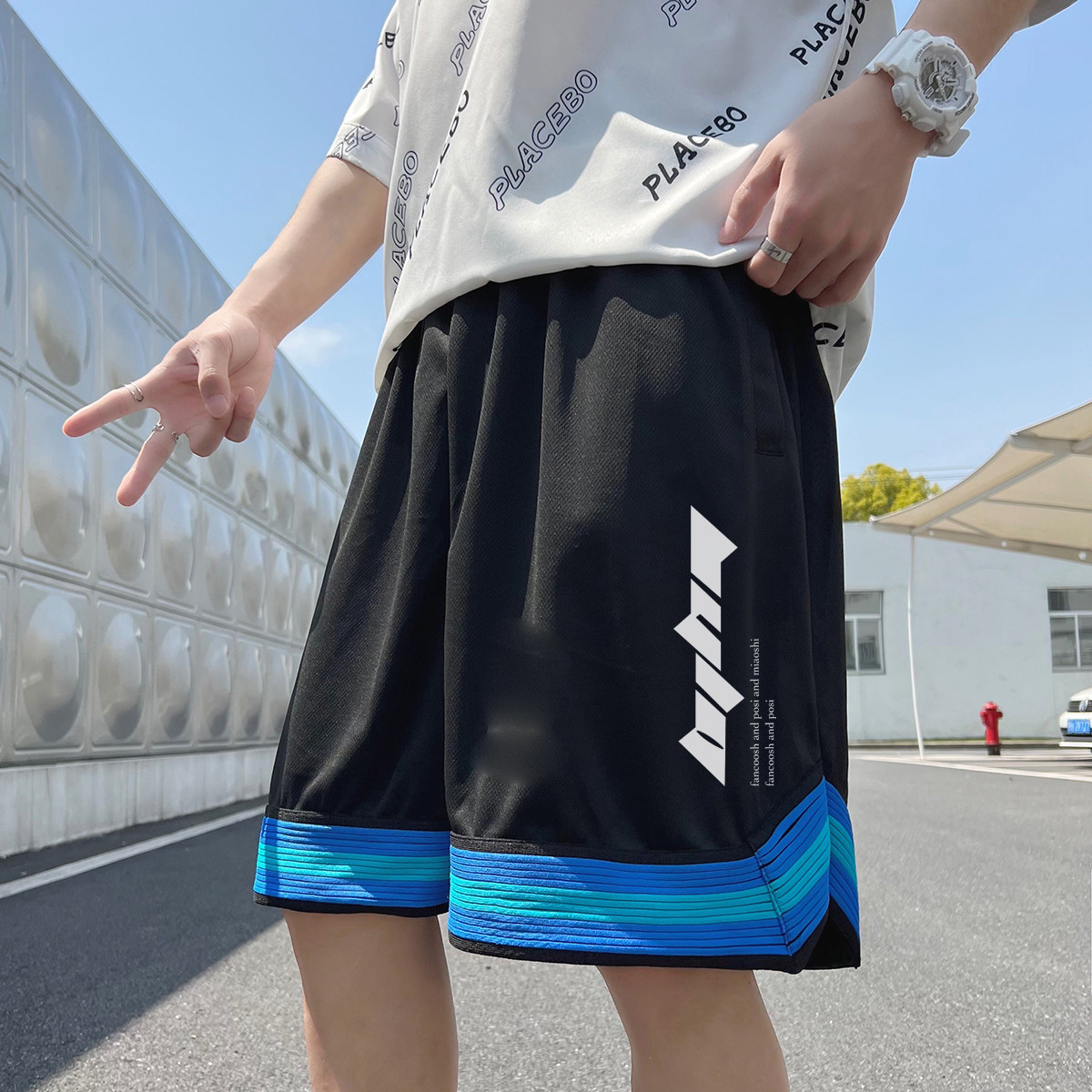 2024夏冰丝短裤男士五分裤港风大码潮流直筒裤速干A155-K2322-P25图片