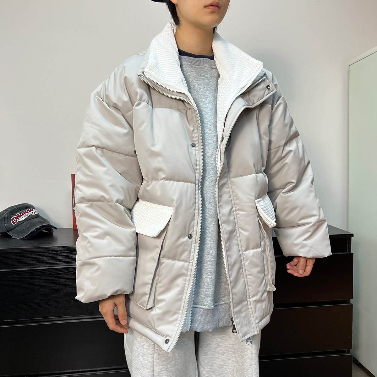 2024冬季假两件棉服港风休闲宽松潮流外套情侣棉衣A155-MM21-TP50,男装棉衣,电商A155