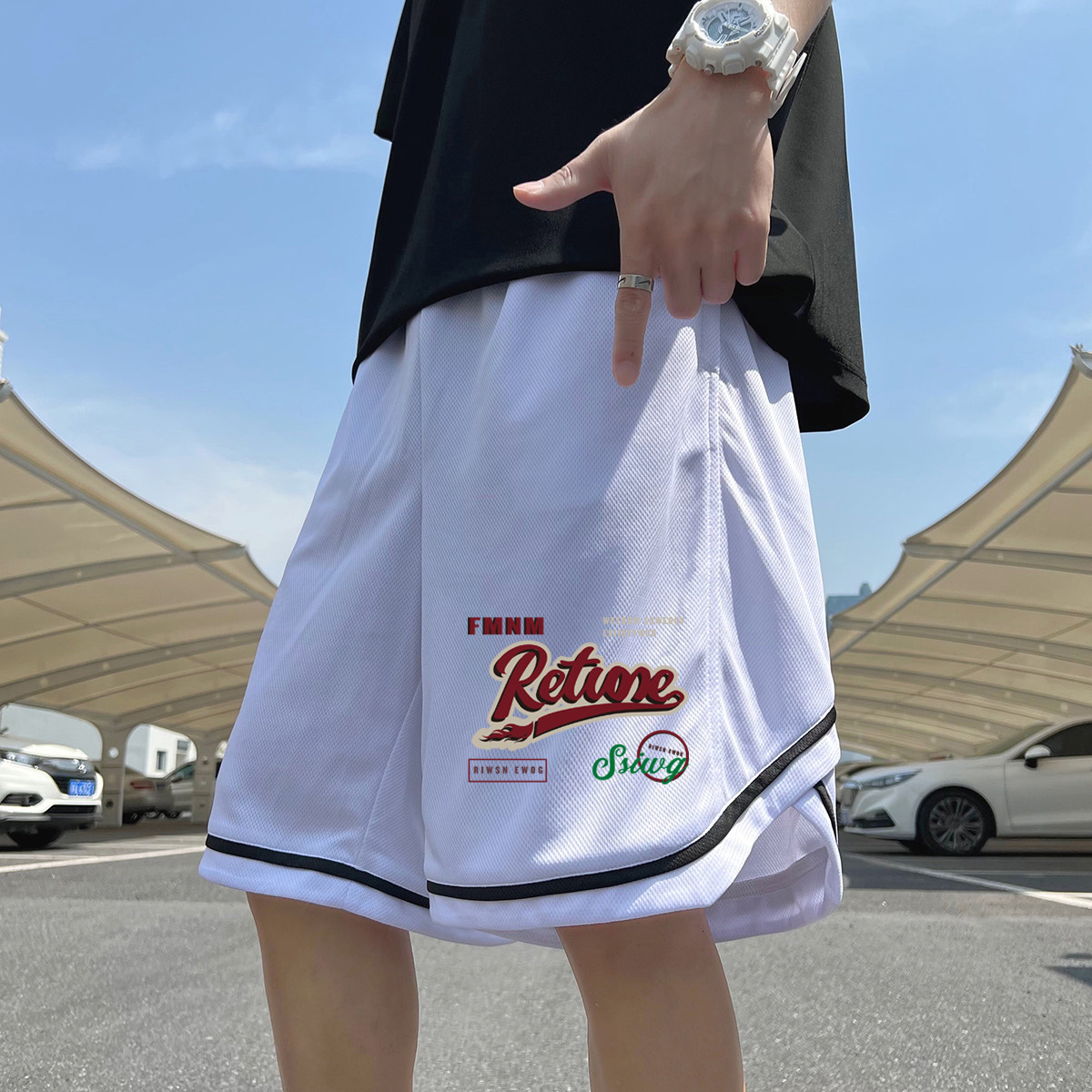 2024夏季冰丝短裤男士五分裤宽松大码港风休闲速干A155-K2270-P25,男装休闲裤,电商A155