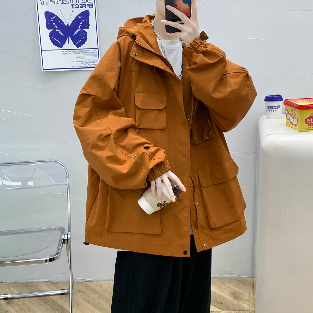 2024秋季夹克男港风大码潮流休闲外套青年棒球服A155-JK2207-P120图片