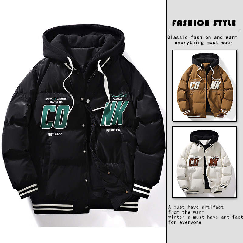 冬季新款潮牌连帽假两件棉衣男加厚保暖面包服潮A155-JYM01-TP108图片