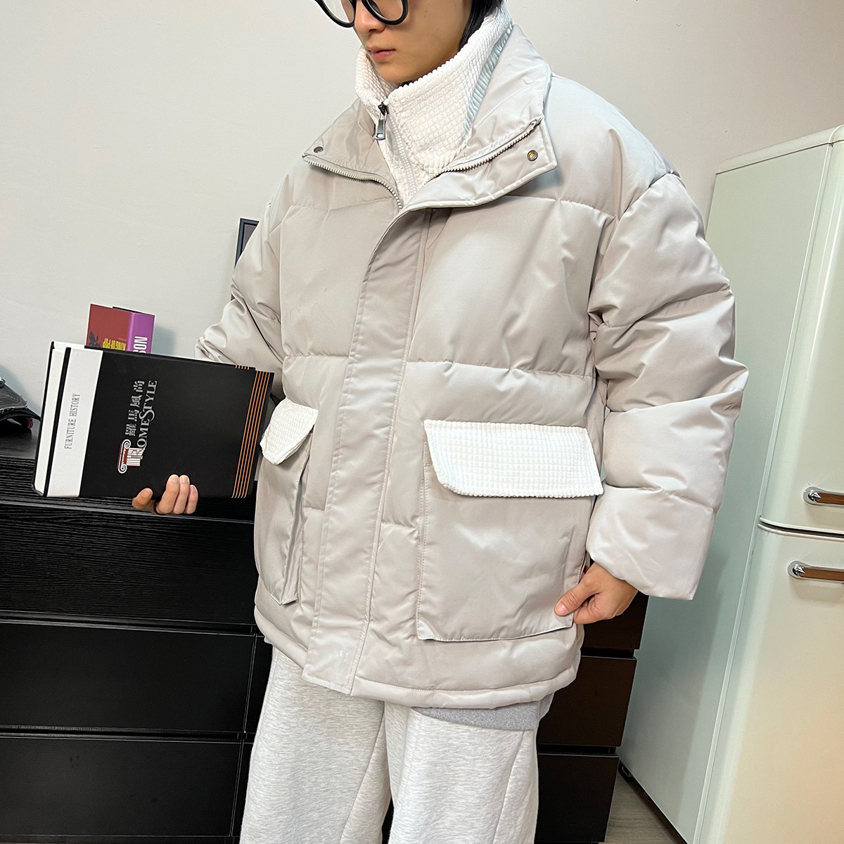 2024冬季假两件棉服港风休闲宽松潮流外套情侣棉衣A155-MM21-TP50,男装棉衣,电商A155