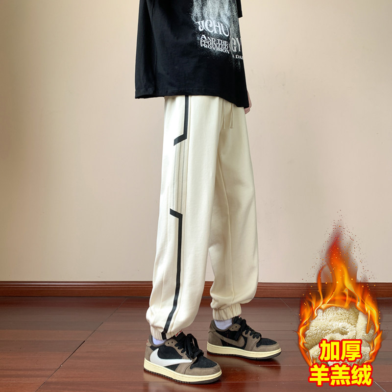冬加绒加厚休闲裤男羊羔绒潮流直筒束脚裤子男潮A155-CK05R-TP45,男装休闲裤,电商A155