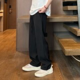 2024春季西裤男宽松大码直筒裤飘带垂感休闲长裤子A155-K01-TP35，男装休闲裤，电商A155