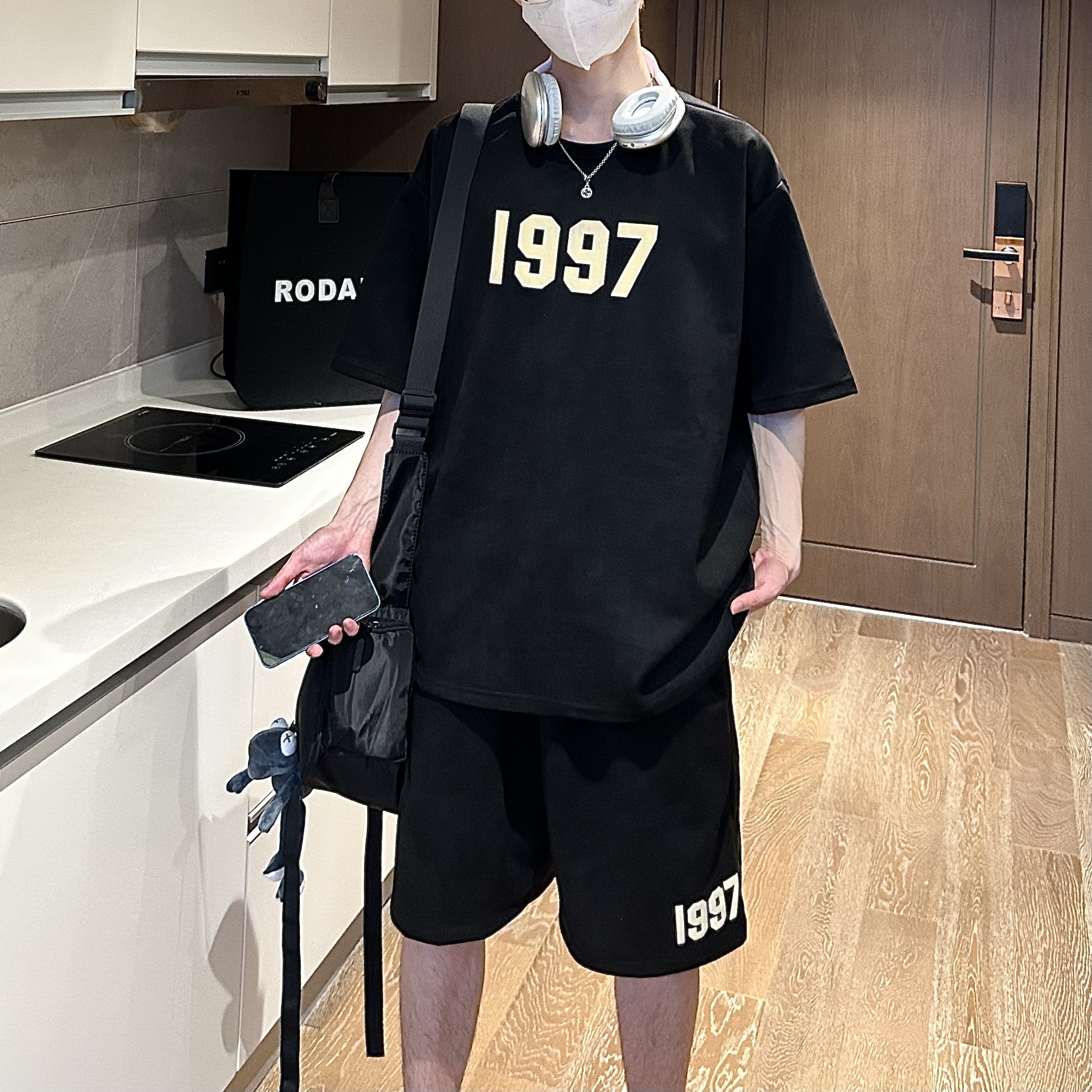 2023新款夏季短袖套装柔软细绒毛垂感宽松情侣套装A155-TZ01-P55，男装休闲套装，电商A155