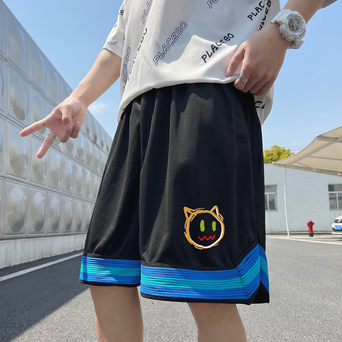 2024夏冰丝短裤男士五分裤港风大码潮流直筒裤速干A155-K2323-P25,男装休闲裤,电商A155