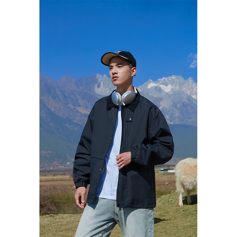 2024春季夹克男港风休闲纯色外套户外冲锋衣简约A155-MJK410-TP68，男装夹克，电商A155