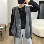 韩国东大门秋季 百搭中长款 背心女外穿羊绒坎肩慵懒风V领针织马甲