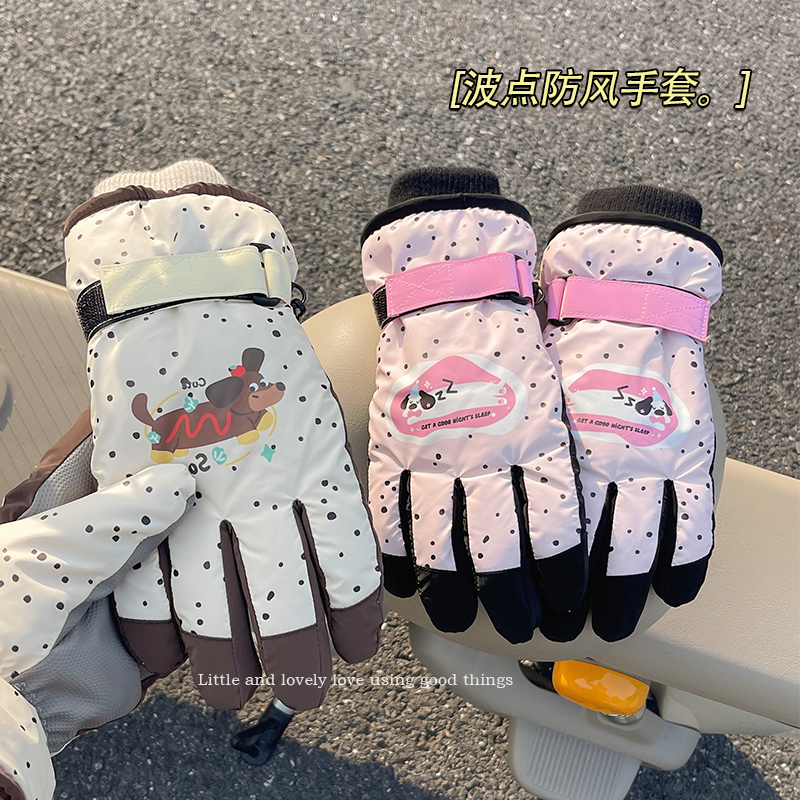 可爱滑雪手套女生冬季加绒加厚保暖防寒2025新款可触屏骑车棉手套
