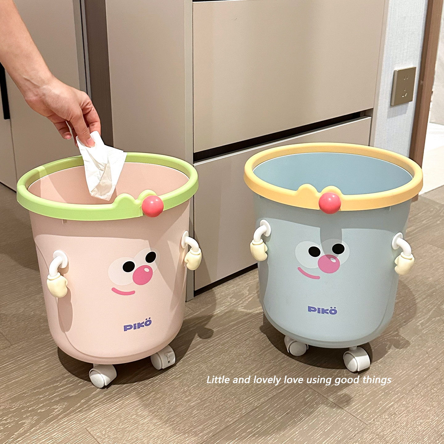 卡通带轮垃圾桶大容量家用客厅厨房卫生间宿舍免弯腰压圈式纸篓桶
