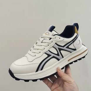 冰洁男鞋2025秋季新款真皮厚底轻便透气防滑时尚休闲运动鞋男1185