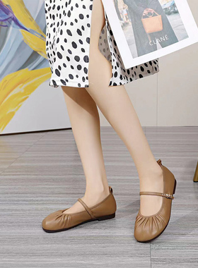 冰洁女鞋2024夏季新款真皮羊皮牛筋软底浅口玛丽珍鞋单鞋女241201