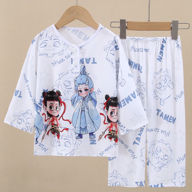 儿童睡衣绵绸家居服奥特曼哪吒