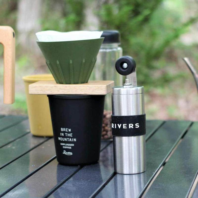 日本代购原装RIVERS不锈钢手摇磨豆机咖啡手磨磨砂黑银色