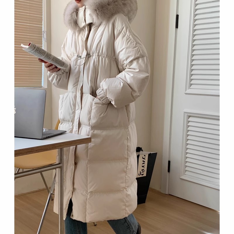 长款过膝连帽大毛领新款90白鸭绒